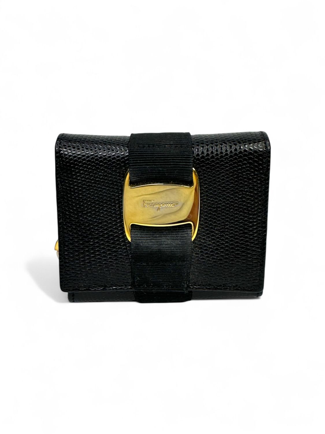 Salvatore Ferragamo Textured Black Leather Bifold Wallet