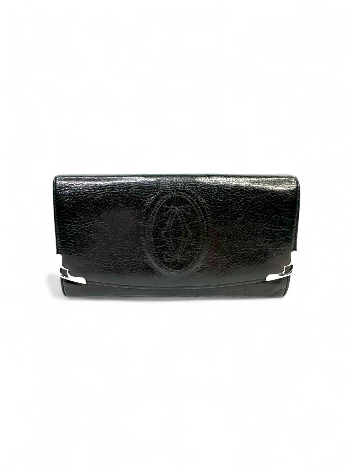Cartier Vintage Must De Black Calfskin Leather Bifold Long Wallet
