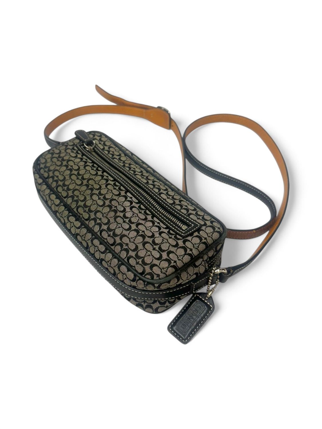 Coach Mini Signature Black Jacquard Leather Crossbody Shoulder Bag