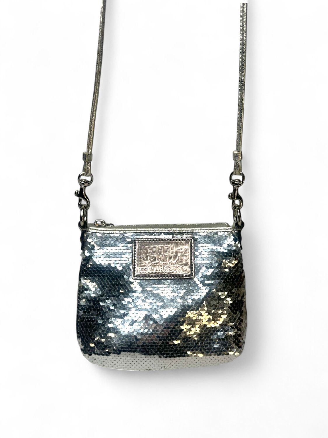 Coach Poppy Small Silver Sequin Crossbody Bag