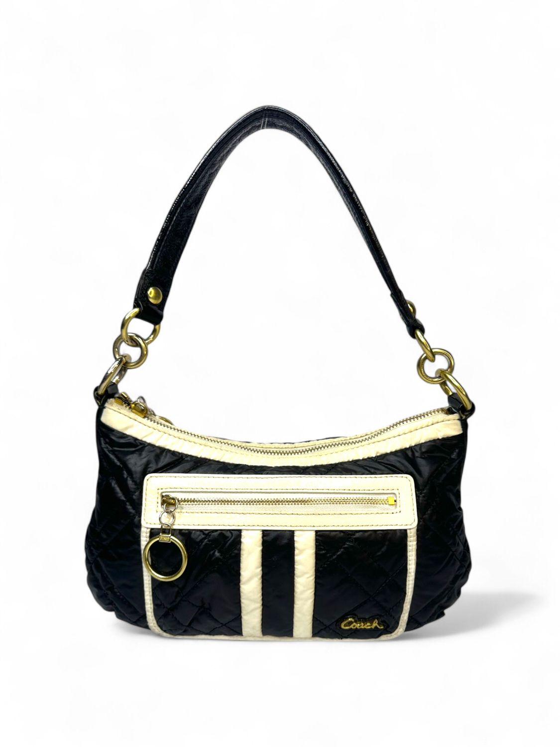 Coach Poppy Ski Bunny Black And White Quilted Nylon Bag