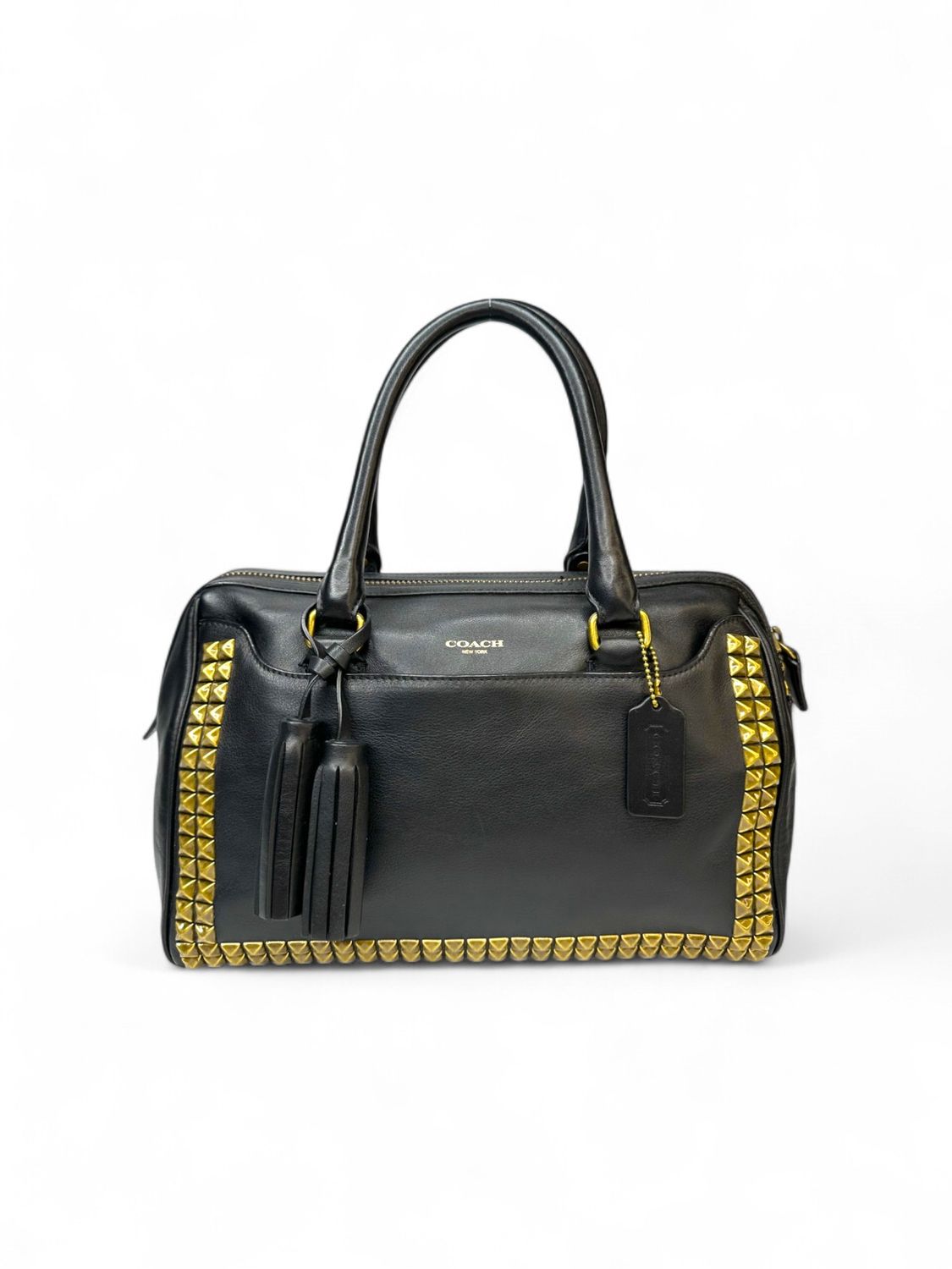 Coach Studded Bleecker Black Leather Satchel Bag