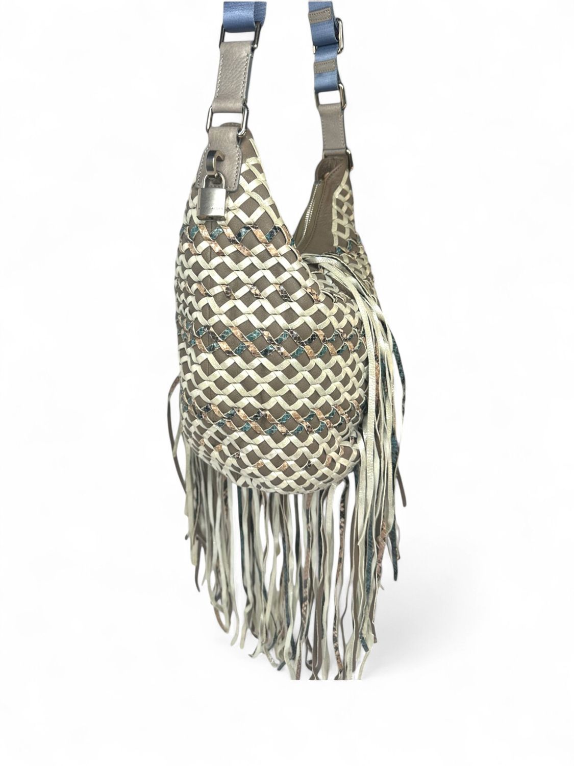 Marc Jacobs Vintage Silver &amp; Turquoise Leather Woven Bucket Bag