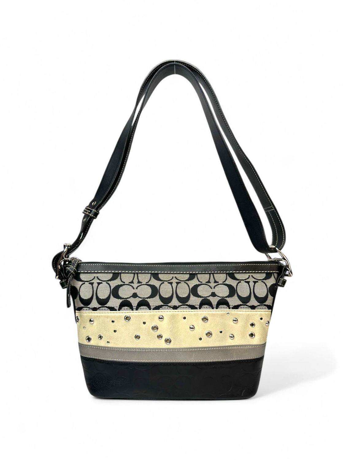 Coach Signature Studded Suede &amp; Leather Shoulder Bag