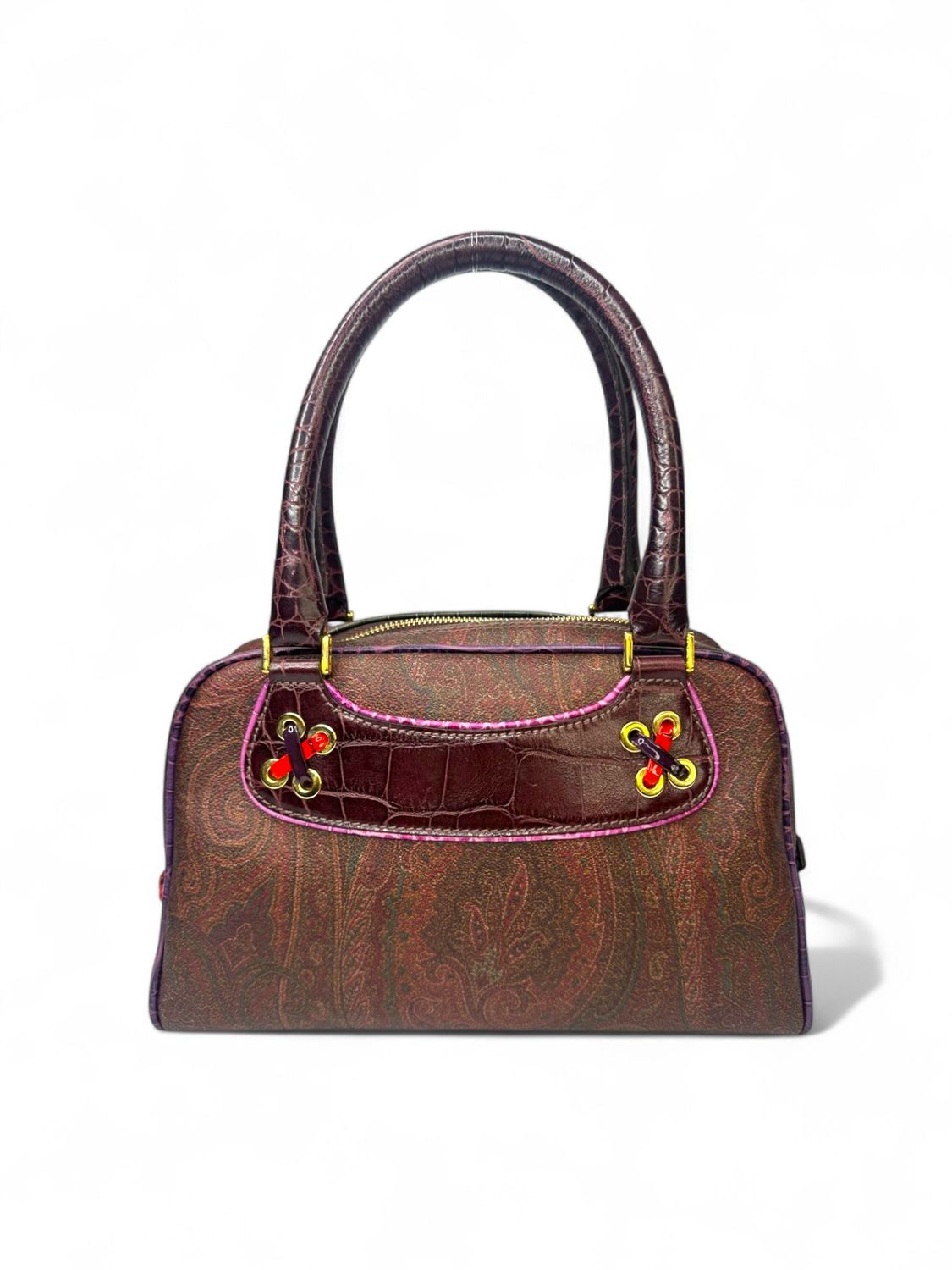 Etro Milano Boston Paisley Speedy Small Leather Travel Bag