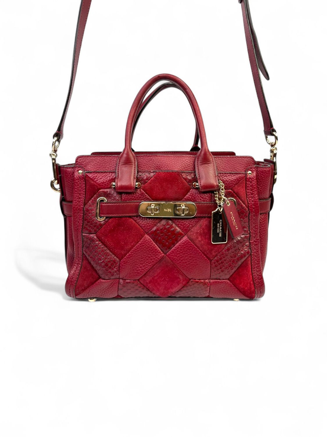 Coach Swagger 27 Quilted Exotic Embossed 3-Way Patchwork Carryall Satchel Bag