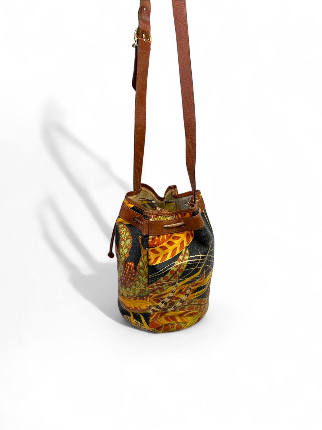 Salvatore Ferragamo Vintage Bird of Paradise Jungle Print Bucket Tote with/ coin purse