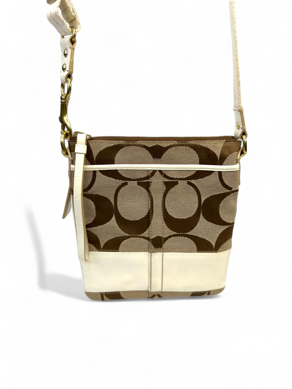 Coach Signature 2007 Crossbody Stripe Swingpack Canvas Bag