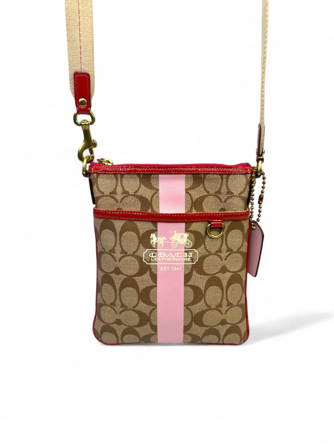 Coach Signature 2007 Stripe Crossbody Swingpack Canvas Bag