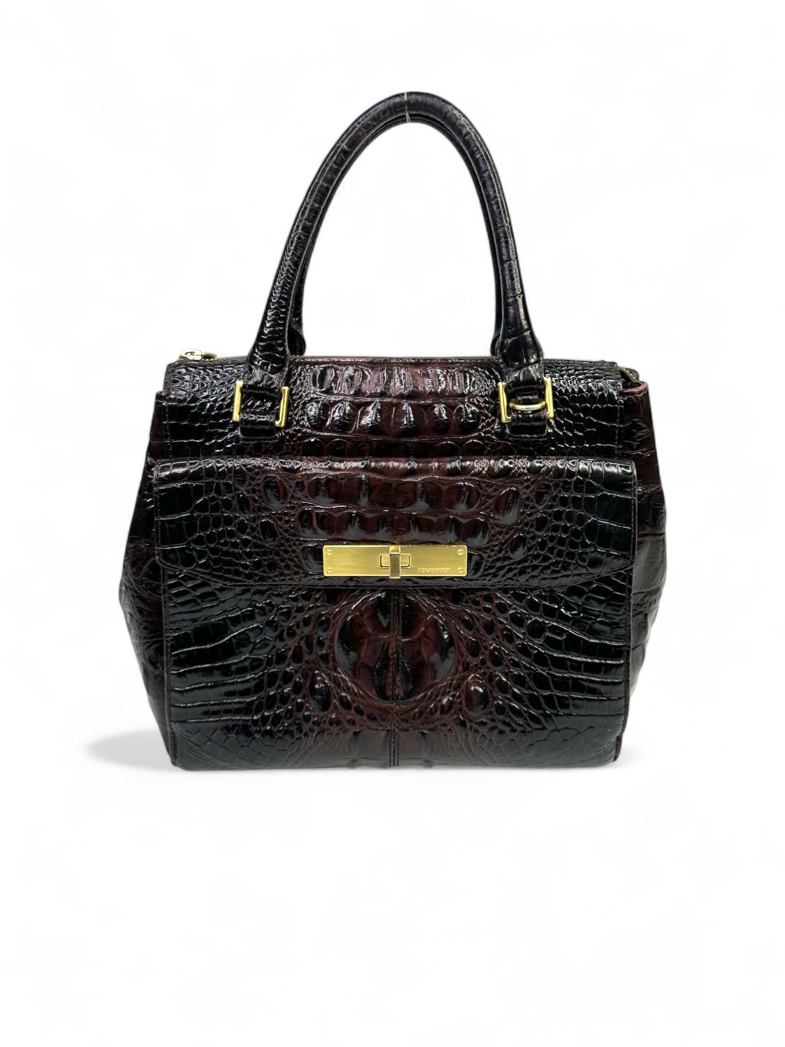 Brahmin Malia Satchel In Cocoa Melbourne Crocodile Embossed Leather