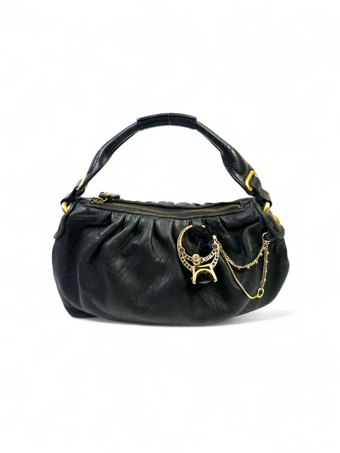 Juicy Couture Vintage Y2K Leather Hobo Bag W/ Oversized Ring Chain