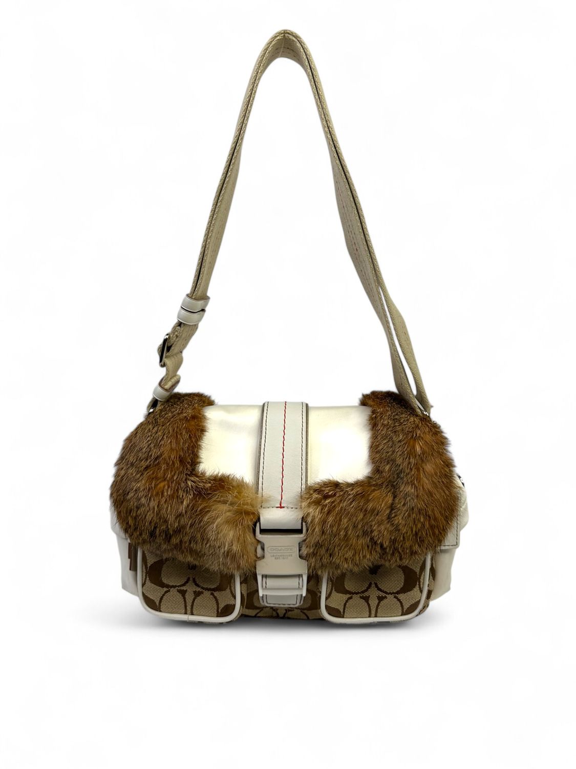 Coach Rabbit Fur Signature Ski Flap Shoulder Bag
