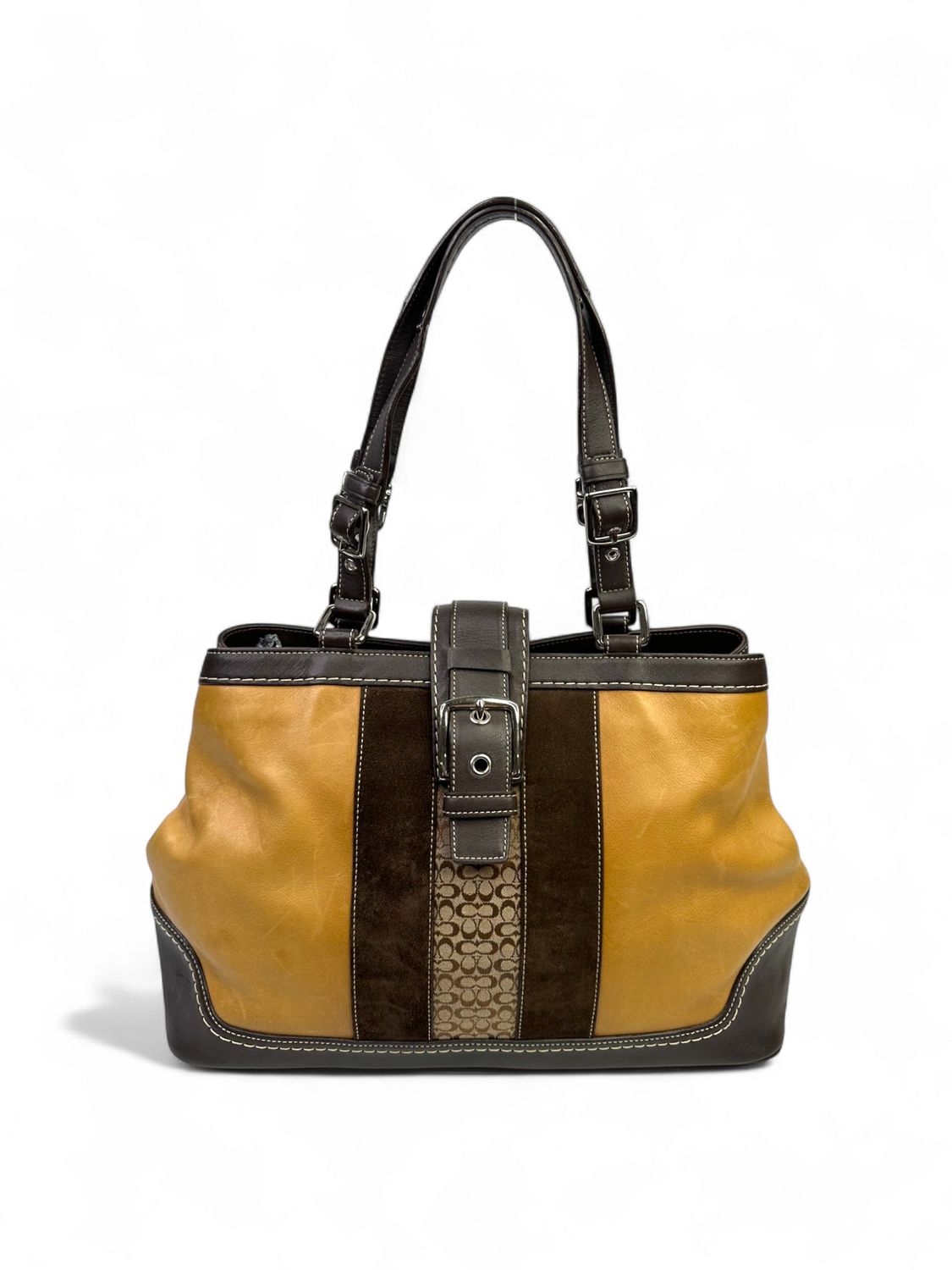 Coach Vintage Y2K Hampton Striped Suede &amp; Canvas Satchel Bag