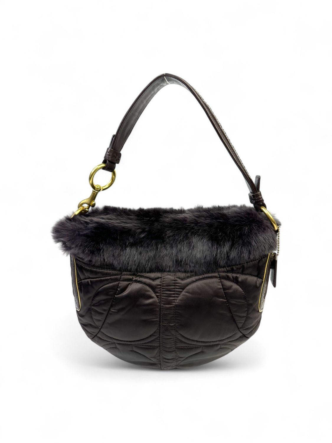 Coach Vintage Y2K Limited Edition Signature Soho Ski Hobo Bag with Black Rabbit Fur
