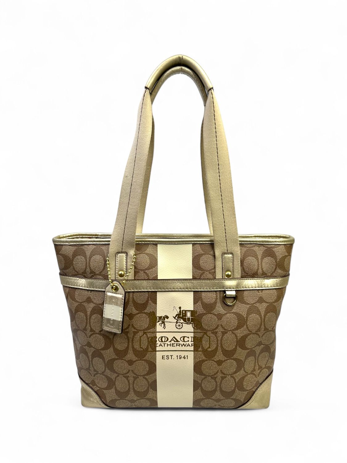 Coach Signature Stripe Heritage Tote Bag