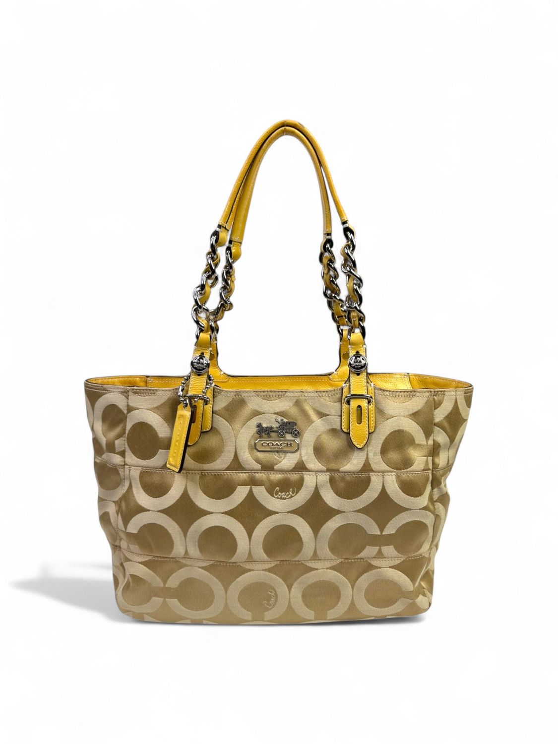 Coach Madison Tribeca Op Art Tote in Signature Gold Sateen &amp; Patent Leather