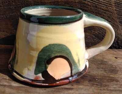 Slipware mug orange/blue-green/yellow