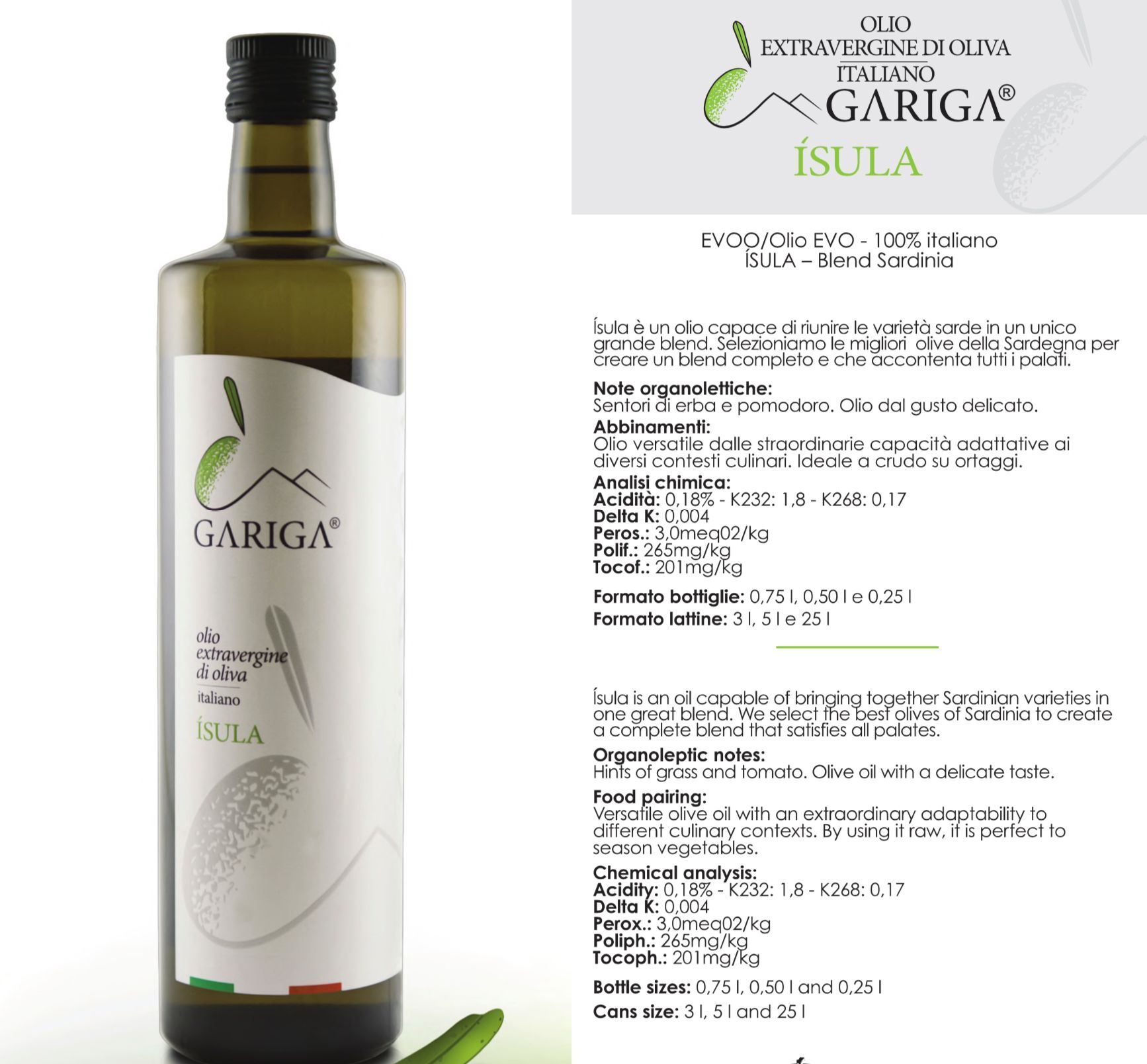 Duo Huile d'olive Isula  et BIO Gariga de Sardaigne Ottana 250 ml