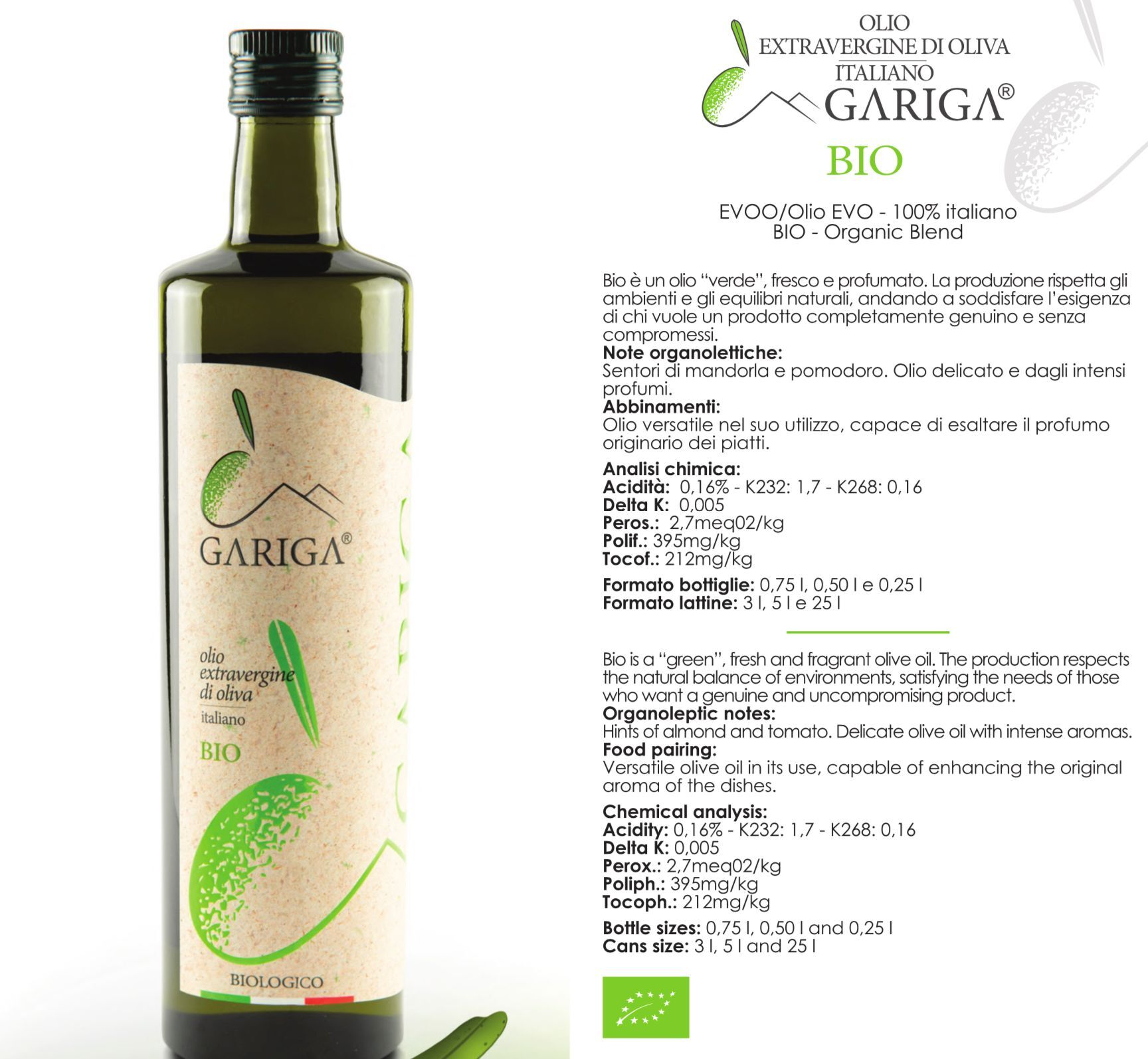 Huile d'olive BIO Gariga de Sardaigne Ottana 250 Ml