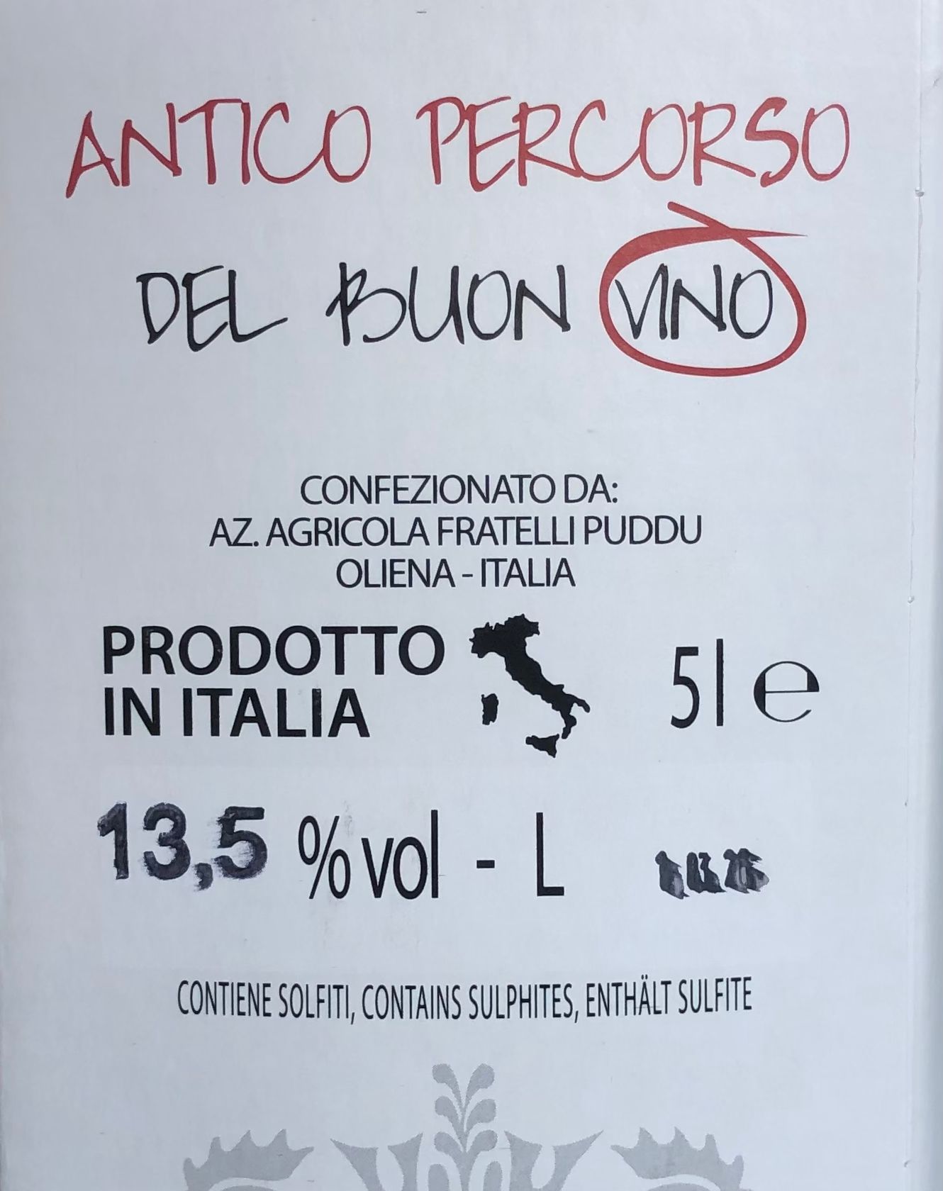 Vin Rouge Grenache Azienda Puddu 5 litres