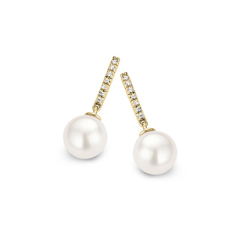 Boucles d&#39;oreilles or 18 carats + diamants + perles