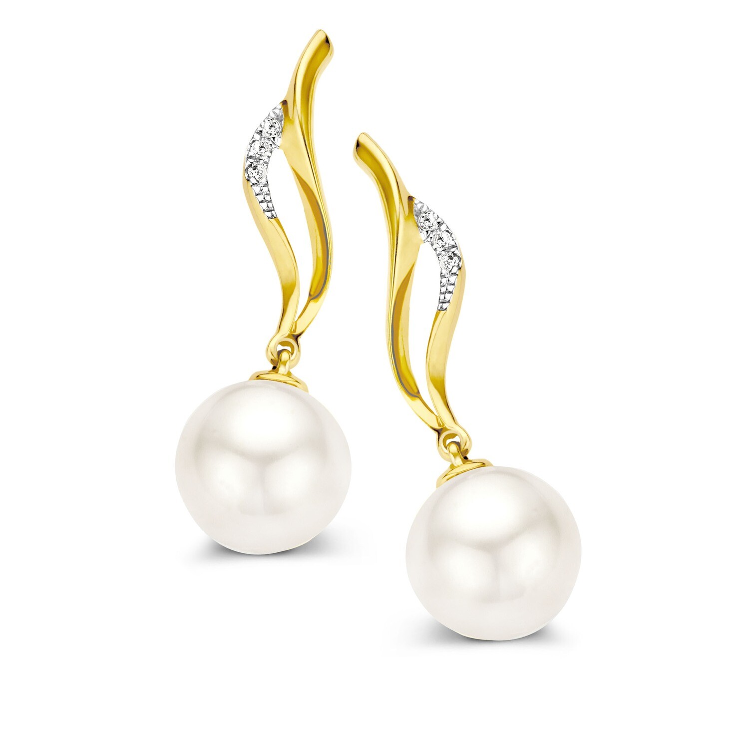 Boucles d'oreilles or 18 carats + diamants + perles