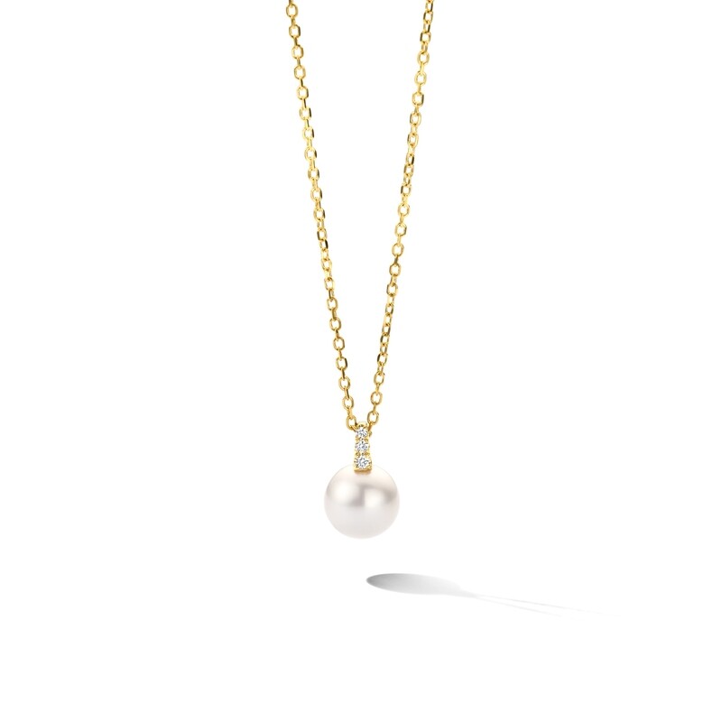 Collier or, perle et diamants