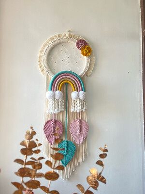 Dreamcatcher Rainbow With Leafs | Wallhanging