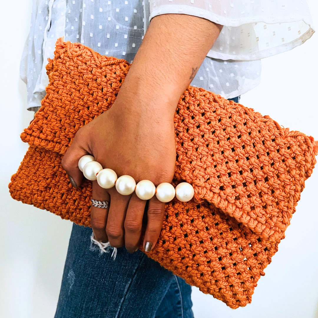 Macrame Clutch Bag with Pearls