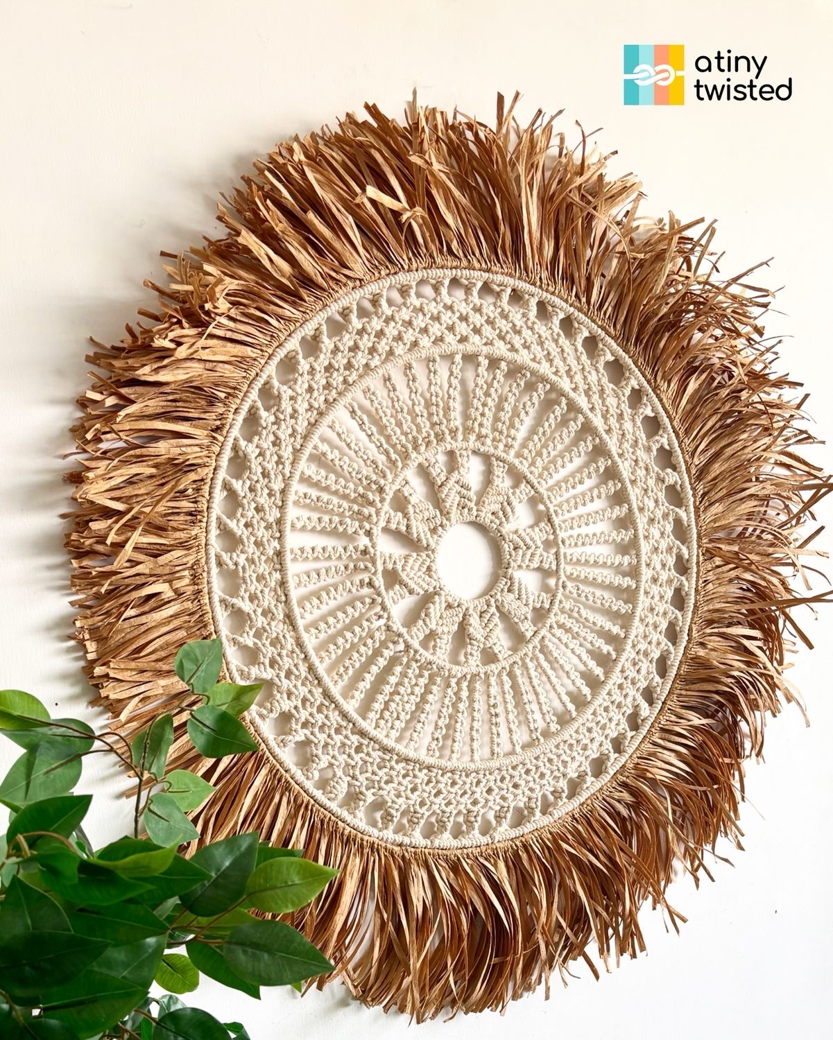 Handcrafted Macrame Raffia Sunburst Wall Hanging | Boho Wall Decor