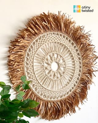 Handcrafted Macrame Raffia Sunburst Wall Hanging | Boho Wall Decor