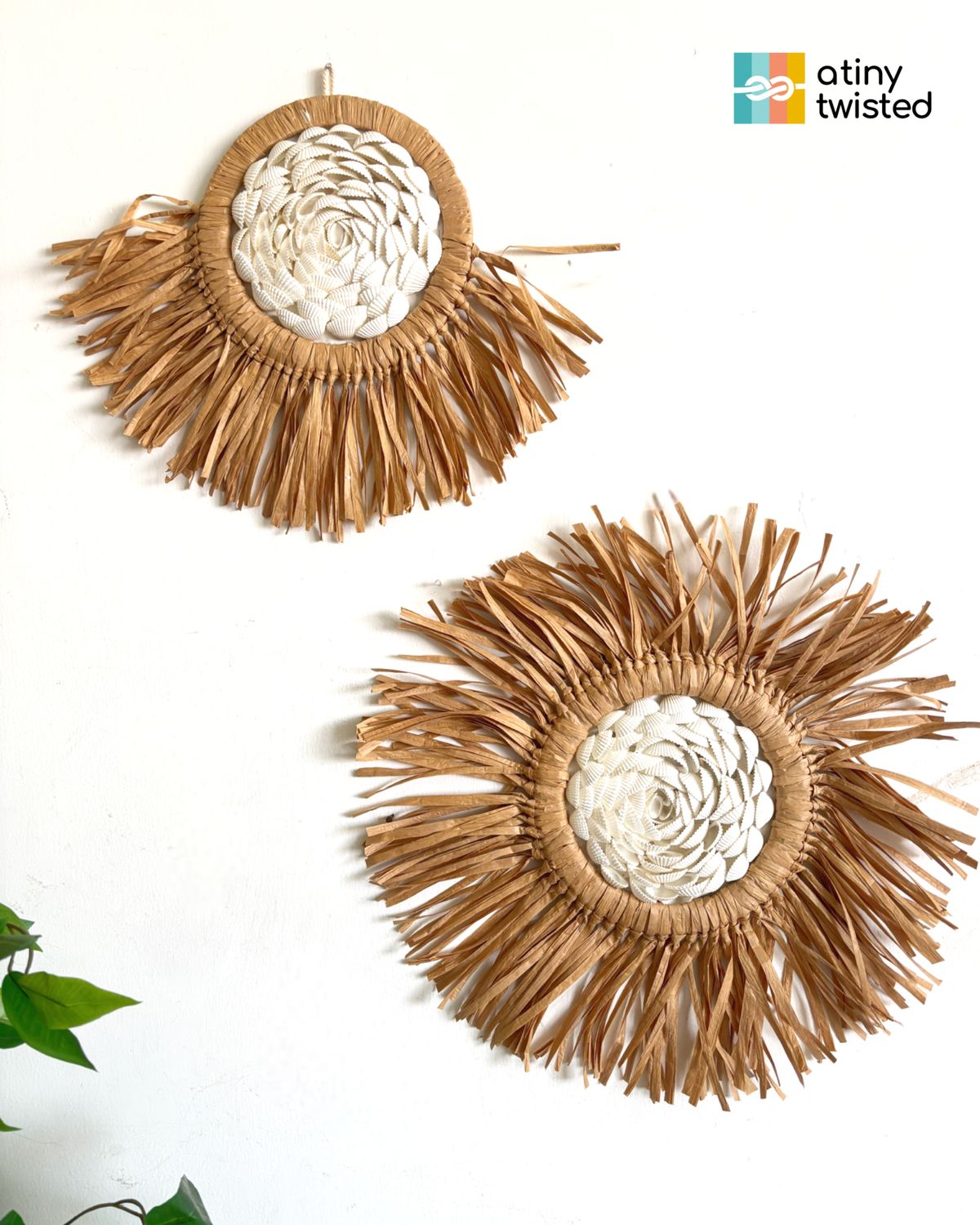Round Raffia &amp; Shells Macramé Wall Hanging – Set Of 2