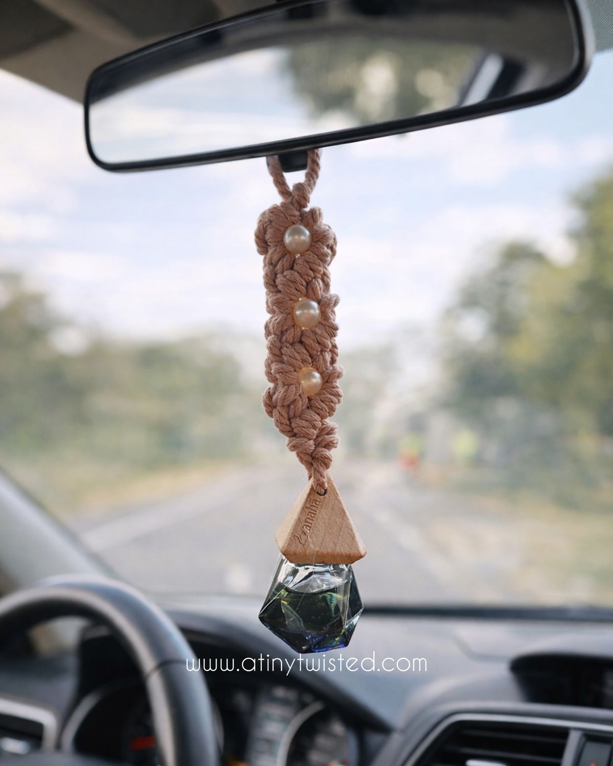 Macrame Car Hanging-  Essential Oil (lemon Grass) Freshener car hanging