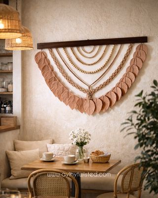 Big Wallhanging With Leafs And Wooden Beads