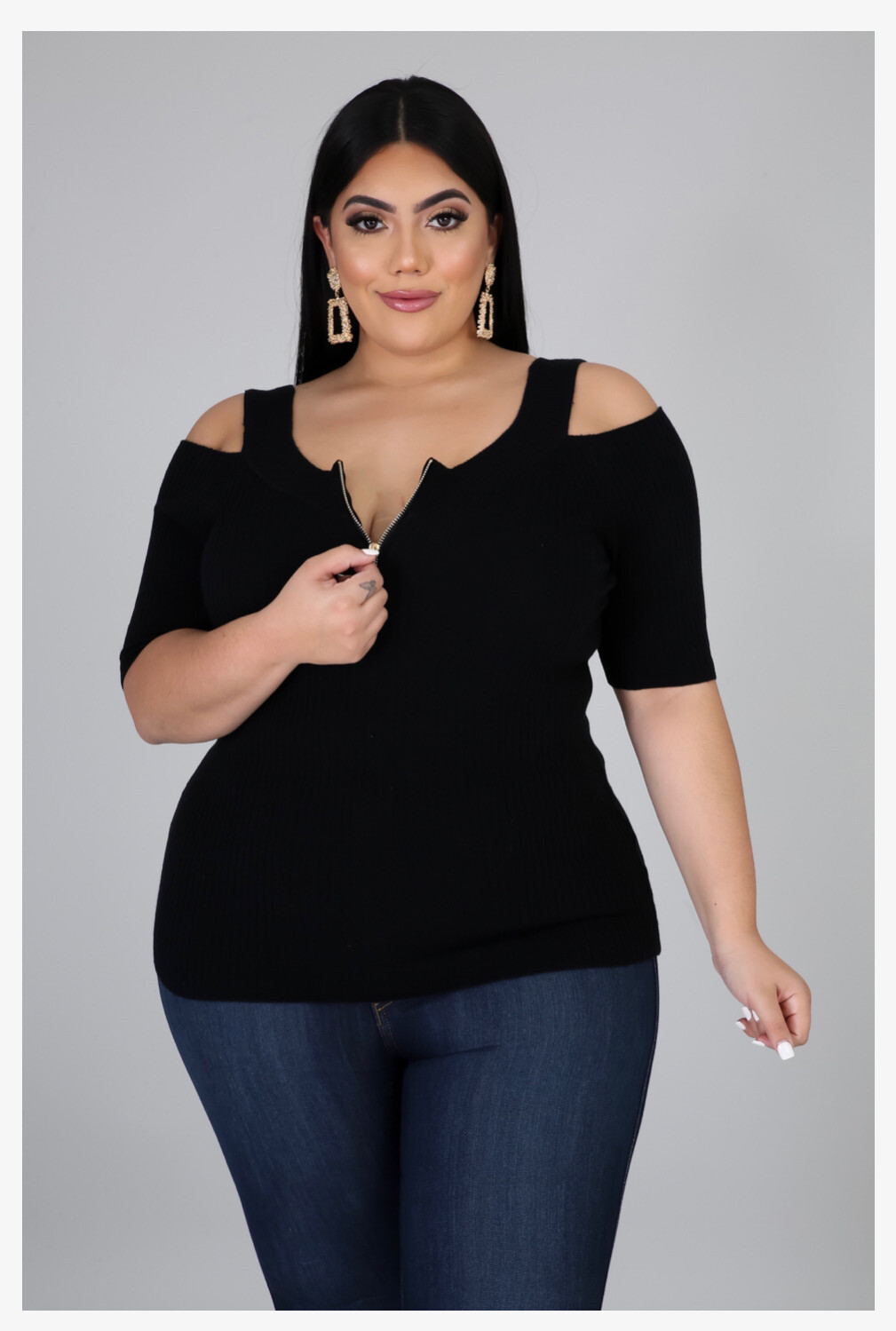AMANDA RIB KNIT TOP - BLACK (3XL)