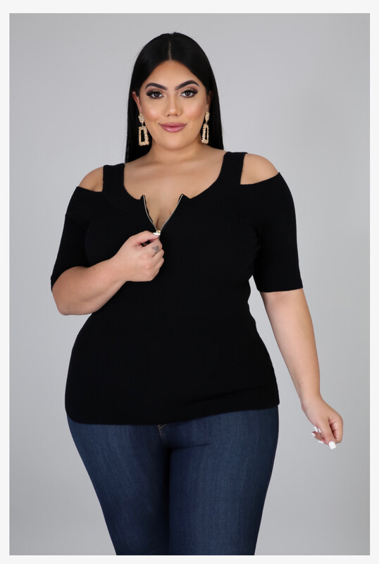 AMANDA RIB KNIT TOP - BLACK (3XL)