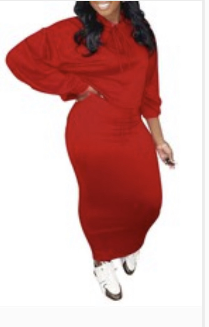 BRITISH TWO PIECE MAXI SET - RED (MEDIUM)
