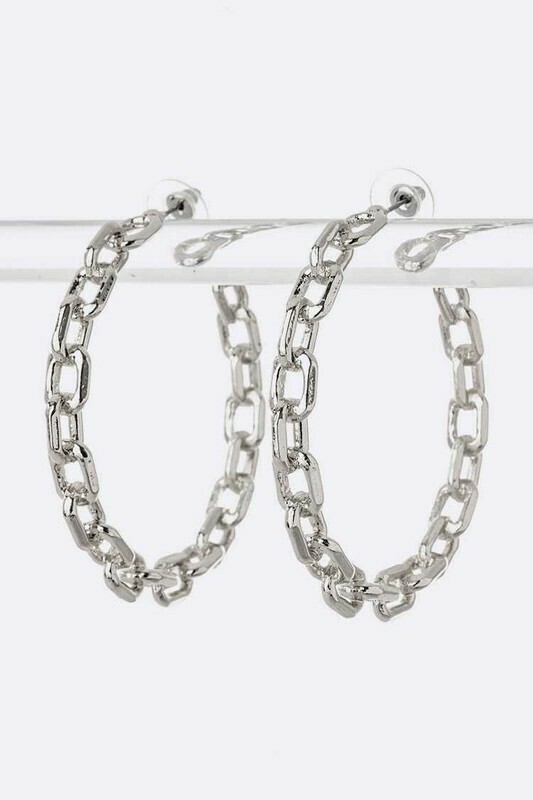 Silver Link Chain Hoops