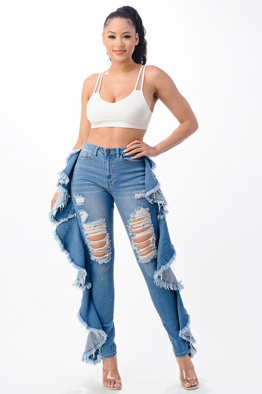 ALL RUFFLES SKINNY JEANS - XL