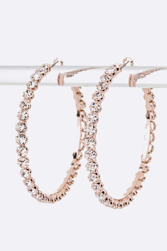 CRYSTAL HOOP EARRINGS - ROSE GOLD