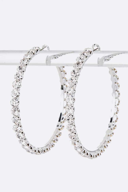 CRYSTAL HOOP EARRINGS - SILVER