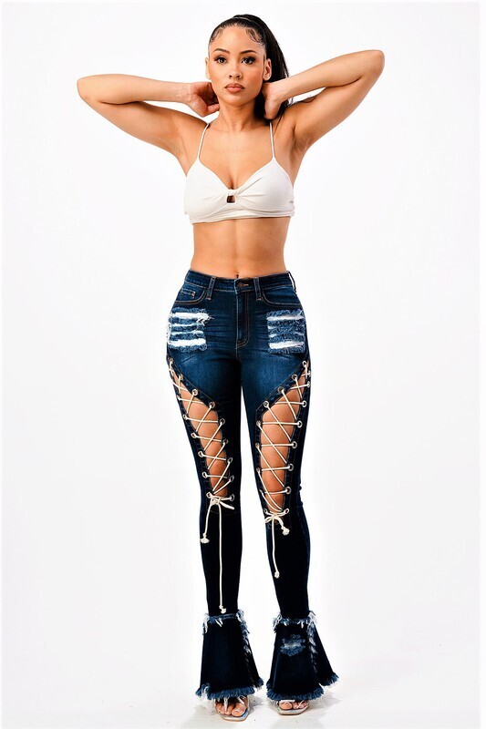 LACE ME UP JEANS (SIZE 9)