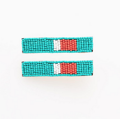 Ink + Alloy Turquoise Tomato and White Beaded Hair Clip IA35
