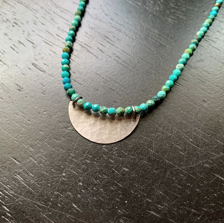 Jennifer Kahn JK159 Silver Half Moon Necklace with Turquoise Beads