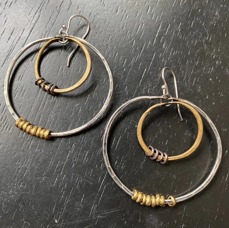 Jennifer Kahn JK167 Medium Double Hoop Silver and Brass Earrings