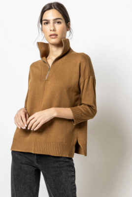 Lilla P 3/4 Sleeve Half Zip Sweater