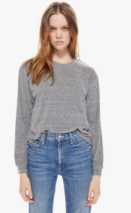 Mother The L/S Slouchy Cut Off in Heather Grey