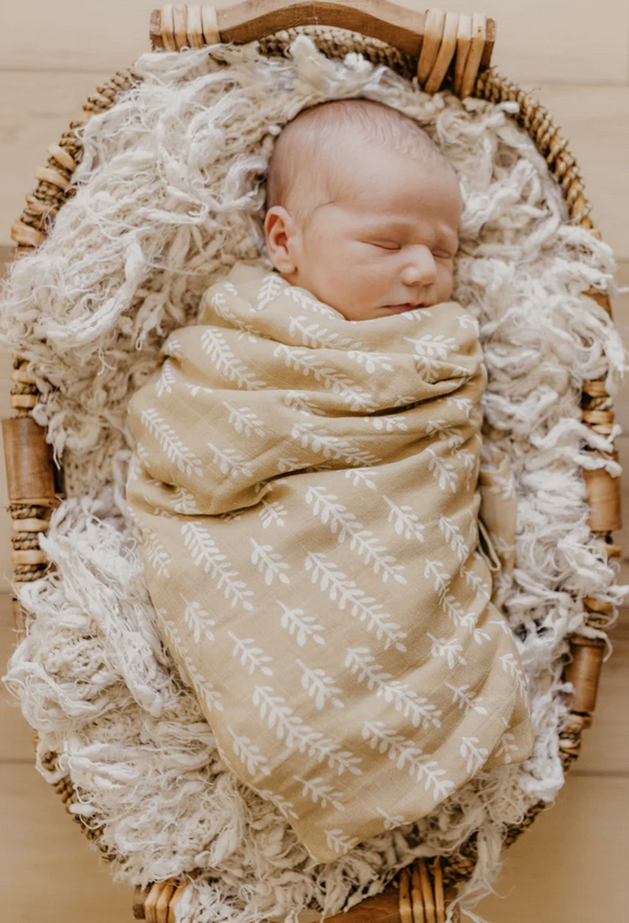 Mini Wander Muslin Swaddle Baby Blanket in Wheat Almond