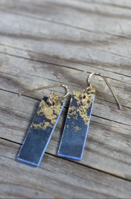 Linny Kenney Blue with Gold Crackle Rectangle Earrings LK50