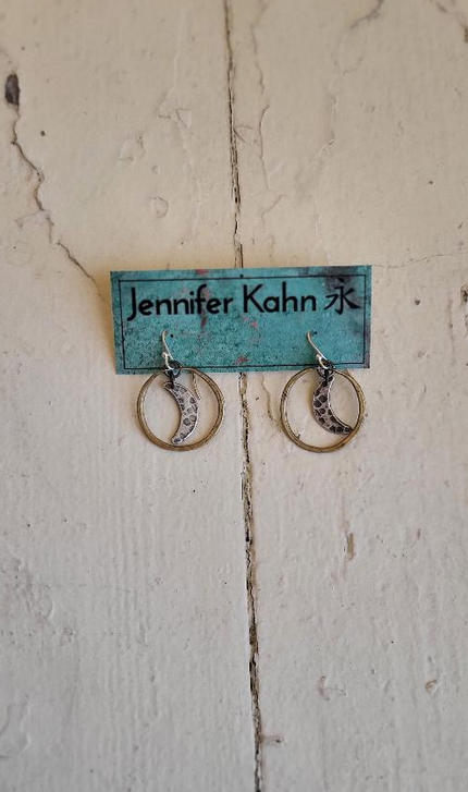 Jennifer Kahn Tiny Moon Hoops Brass with Silver Moons JK148